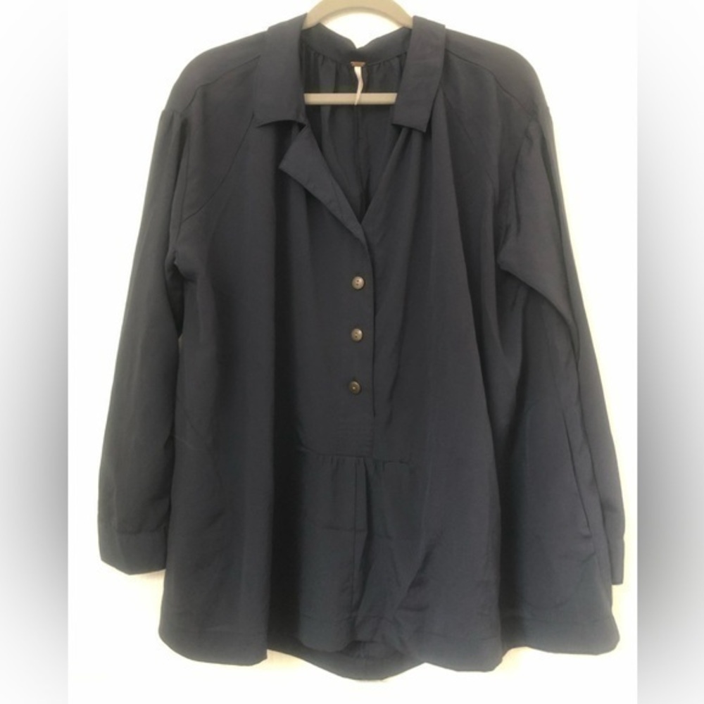 Free People Navy Button Down Blouse
